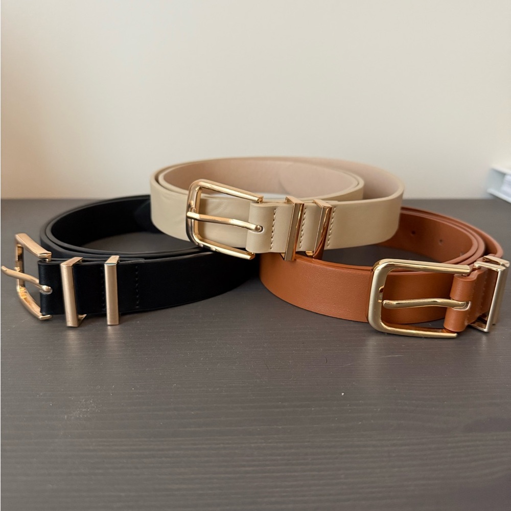 Set of Three Stylish Belts with Gold Buckles